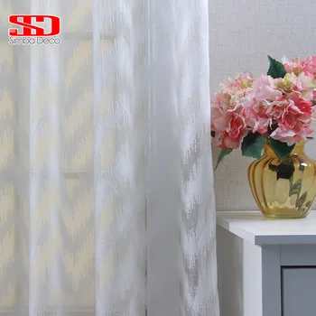 

Wave-Pattern Modern Tulle Curtains For The Living Room Window Treatments Striped Geometry Drapes White Yarn Curtain Fabric