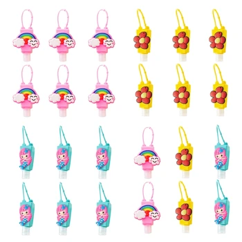 

6Pcs Kids Hand Sanitizer Refillable Empty Bottle with Cartoon Floral Rainbow Silicone Holder Keychain Carrier Container