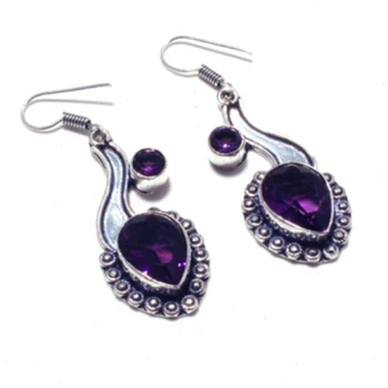 

Amethyst Silver Overlay on Copper Earrings , Hand made Women Jewelry Gift, E5256