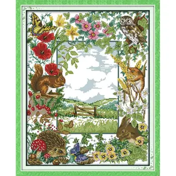 

Rabbit squirrel animal house home decor hand cross-stitch sets diy embroidery needlework kits painting counted print on canvas