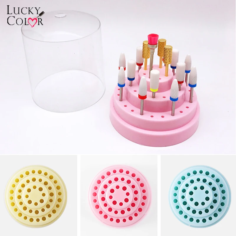 Portable 48 Holes Nail Art Drill Grinding Head Bit Clear Stand Display Storage Box Rack Nail Art Container Base Manicure Tool