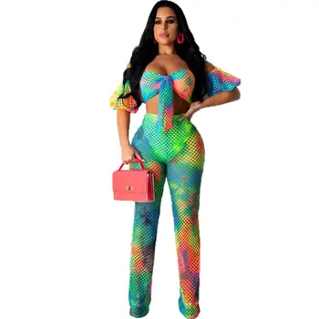 

Autumn Winter Women Two Piece Set Top and Pants Plus Size Tracksuit Sweatsuit Outfit Mesh Fashion Print Sets