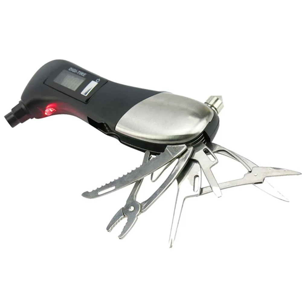 Lifesaving safety hammer flashlight car emergency tool digital display tire pressure detector gauge lighting light tools knife