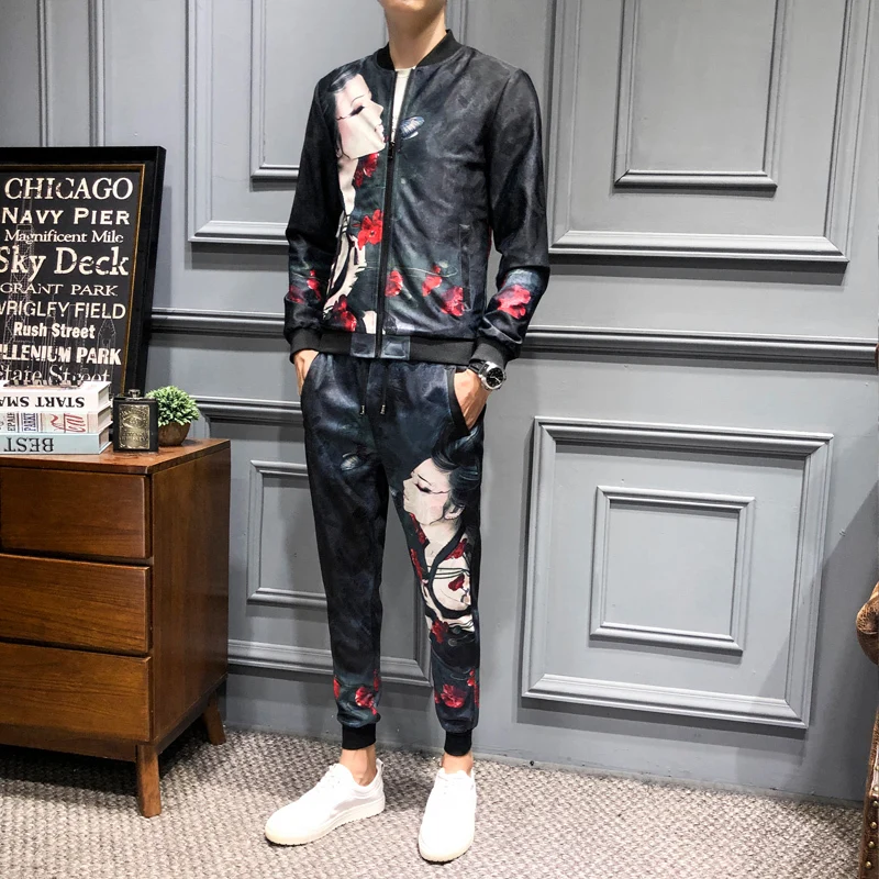 

Loldeal Clothing Ropa Hombre De Marca Designer Print Tracksuit Men Girl Face Print Jogginganzug Herren (Jacket+sweatpant)