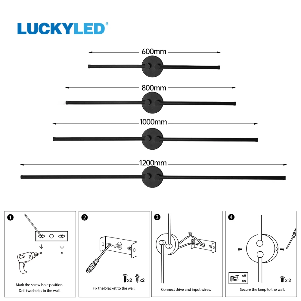 LUCKYLED Led Wall Lamp Rotation Adjustable with Switch Led Wall Lights Interior Living Room Bedroom Modern Sconce Lamp