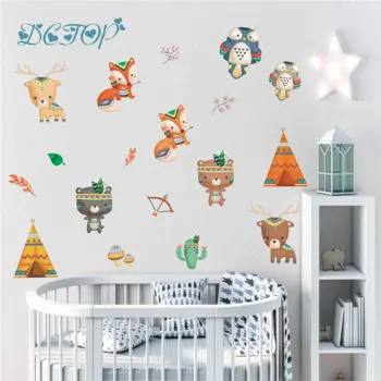 

Nursery Lovely Woodland Bear Fox Deer Tent Wall stickers Tribal animal Vinyl Decals for Kids Children Room Decor Home Mural Gift