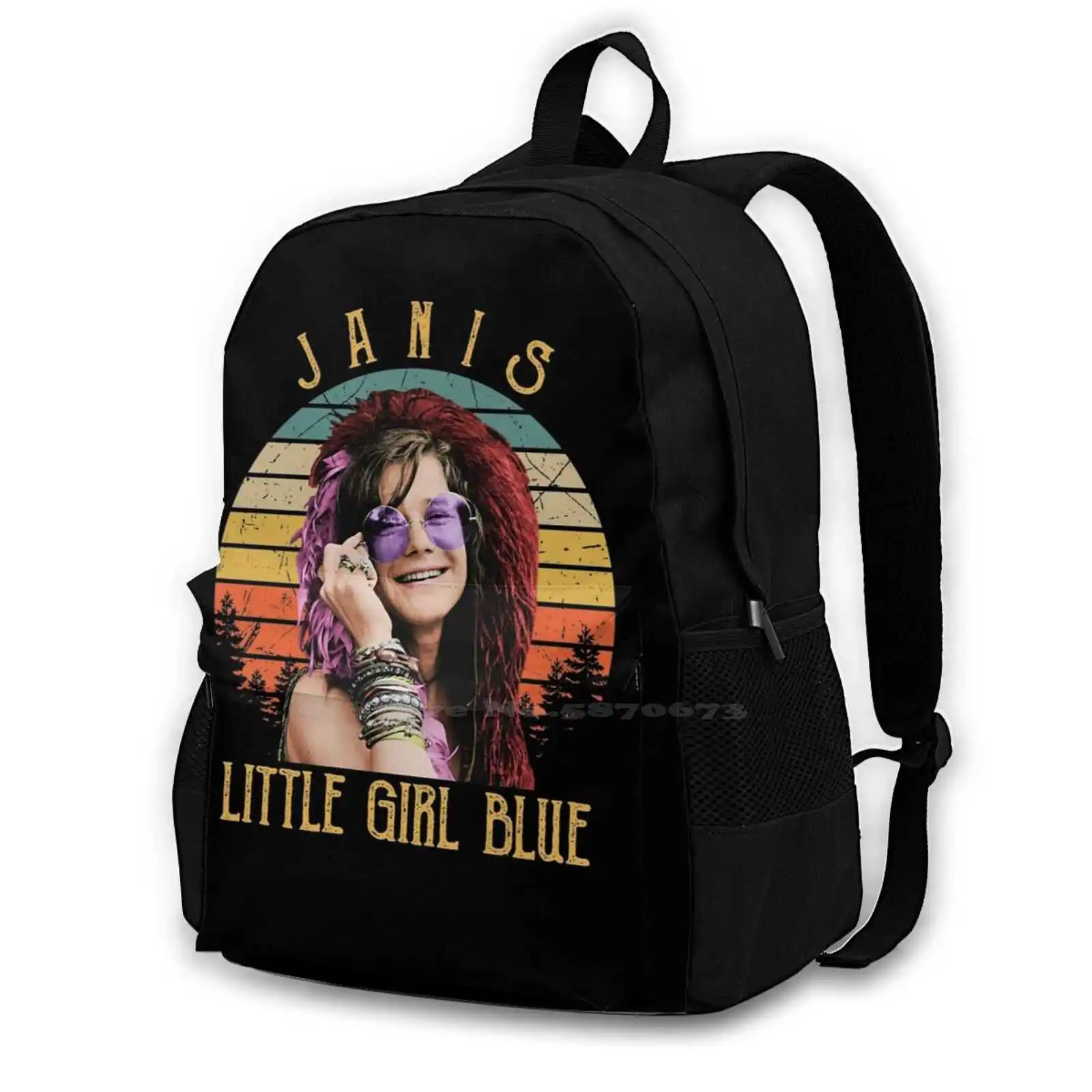 

Janis-Little Girl Blue Teen College Student Backpack Laptop Travel Bags Janis Joplin Music 60s Janis Woodstock Hippie 70s