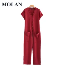 

MOLAN Woman Loose Big Pocket Chic Jumpsuit Short Sleeve Solid Long Pants Spring New High Waist Streetwear Female Fasion Outwear