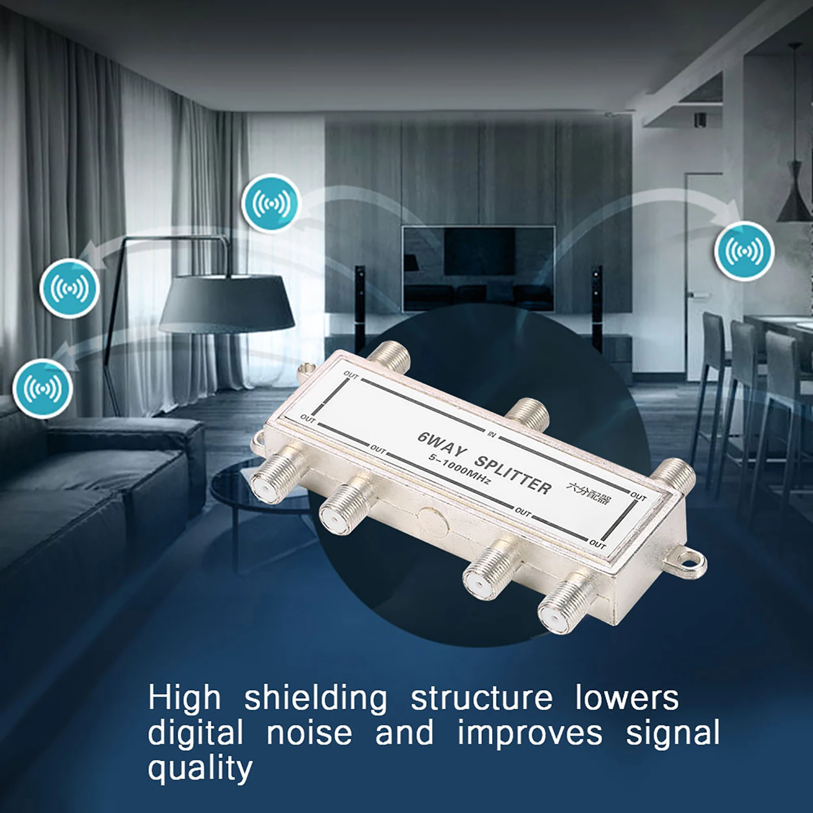 amplificador de sinal, Split sinal coaxial, Equipamento Home, 6 Way, 5-1000MHz, CATV