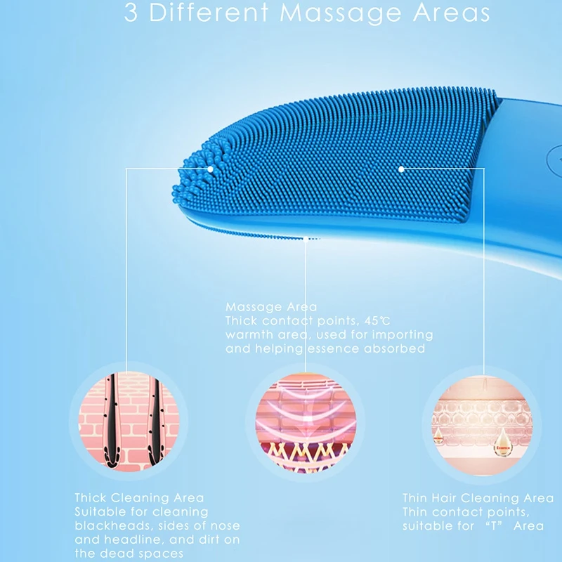 Purple Mini Warm Electric Facial Cleansing Brush Silicone Sonic Vibration Cleanser Deep Pore Cleaning Skin Massage Face Brush Cl