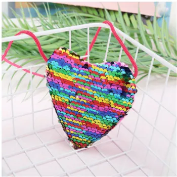 

2020 New Sequins Heart Shape Kids Shoulder Coin Bag Baby Girls Mermaid Cartoon Purse Handbags Mini Wallets