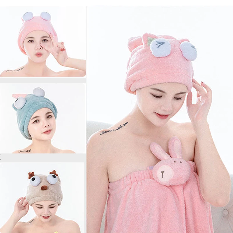 

Cute Bath Towel Dry Hair Hat Shower Cap Strong Absorbent Quick-drying Long-Velvet Ultra-Soft Lady Dry Hair Protection