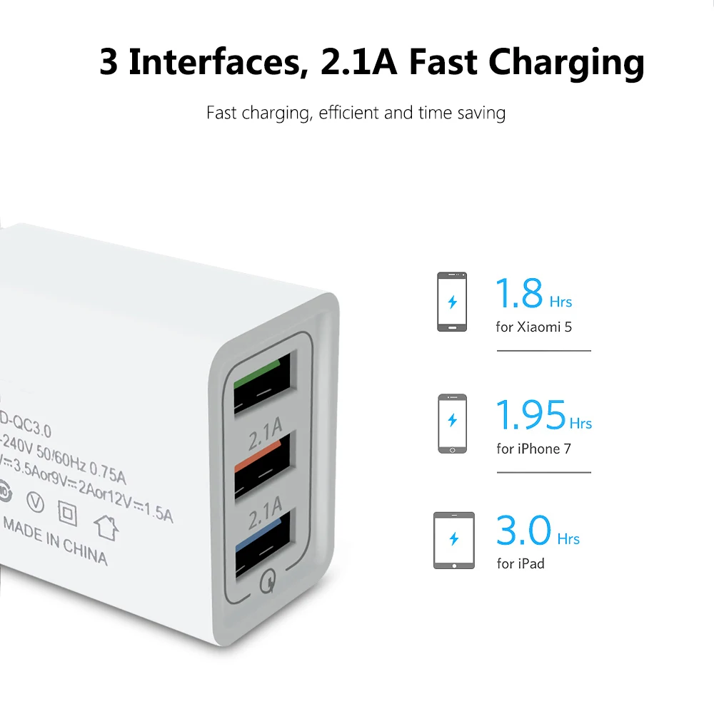 FBYEG зарядное устройство для мобильного телефона, тройное USB зарядное устройство, штепсельная вилка европейского стандарта, быстрая зарядка для iPhone, samsung, Xiaomi, huawei