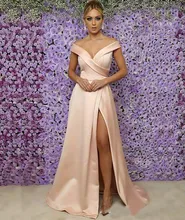 

Plus Size Woman Off-Shoulder Split Front Bridesmaid Dresses Mermaid V-Neck Thigh-High Slits Girl Gown Custom Satin Wedding Party