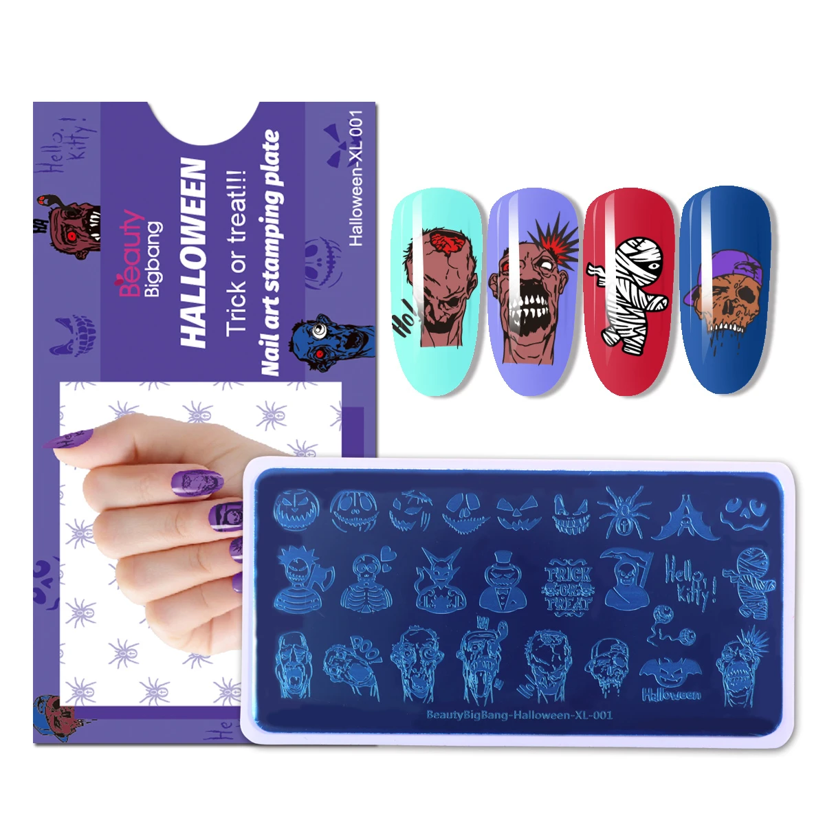 BeautyBigBang Halloween XL-001 Stamping Plates Devil Pumpkin Zombies Image Stainless Steel Stencil Nail Art Stamp Template 4