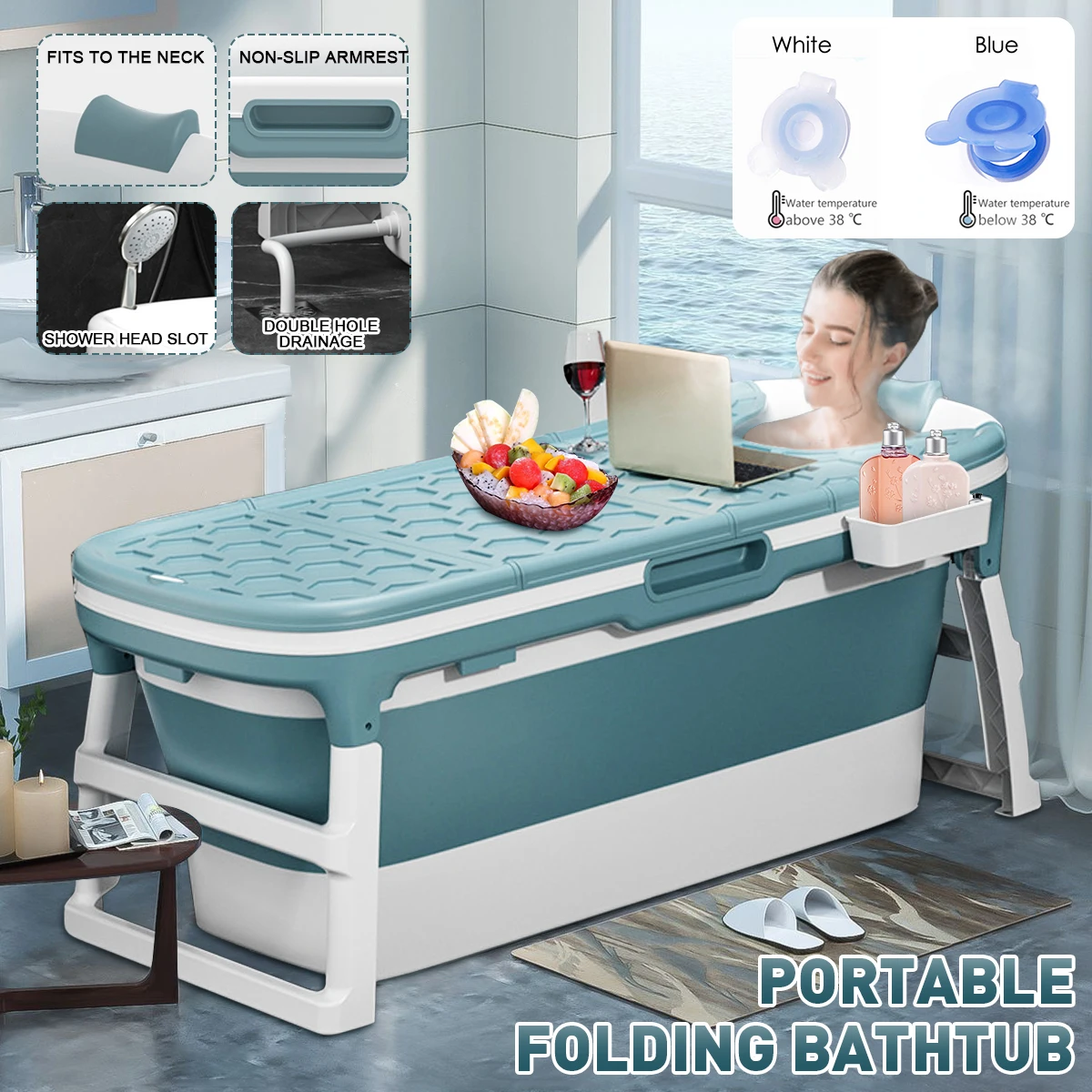 PROD 1005001310848082 1.17/1.38m Large Portable Adult Bathtub Folding
Shower Household Collapsible Swimming Sauna Spa Tub Bath Freestanding
With Cover