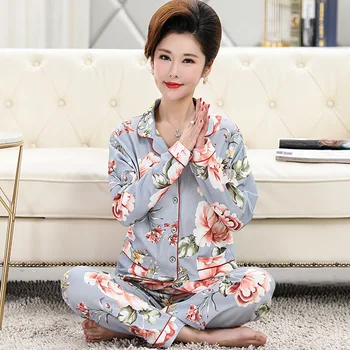 

Middle-Aged Mothers Cotton Pajamas Women'S Spring Autumn Long-Sleeved Cardigan Button Suit Winter Home Service Plus Size 3XL