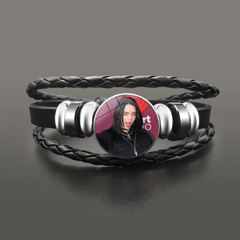 3 Винтажный Браслет Billie Eilish Забавный 3D принт купол стекло Harajuku черный Панк Многослойный кожаный браслет для мужчин и женщин - Окраска металла: 3