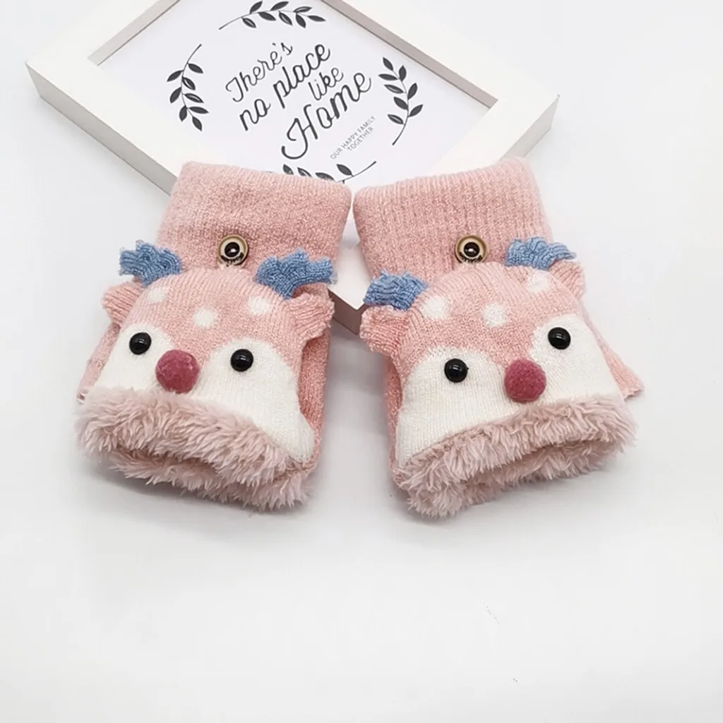 Pink Детские зимние теплые вязаные перчатки-варежки без пальцев, зимние перчатки, детские перчатки#4 - Цвет: Pink