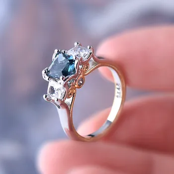 

Blue crystal sapphire gemstones rings for women zircon diamonds white multi gold color vintage jewelry bijoux bague party gifts