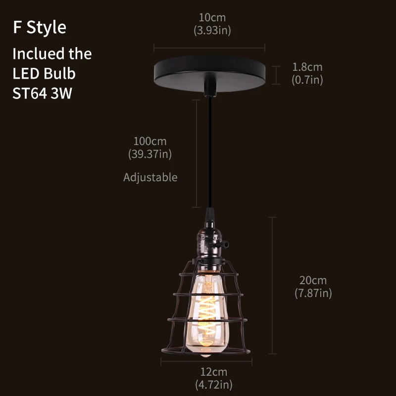 Скандинавские Ретро подвесные светильники черный Современный Железный минималистичный Лофт клетка комнатный светильник винтажный металлический промышленный художественный подвесной светильник для бара - Цвет корпуса: F Style inclued bulb