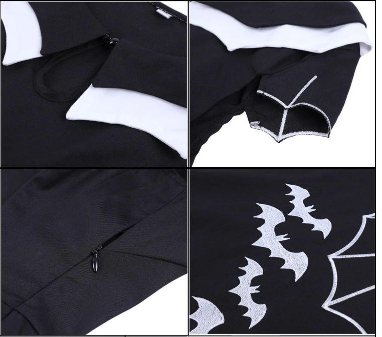 JIEZuoFang Gothic Summer Dress Women Vestidos Black Bat Embroidery Hollow-Out Block Halloween Dresses Laies Clothing Wholesale