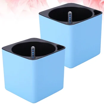 

4 Pcs in 1 Set Plastic Lazy Flower Pot Double Layer Square Tray Box Planter Self Watering Flowerpot Large Capacity Water Plantin