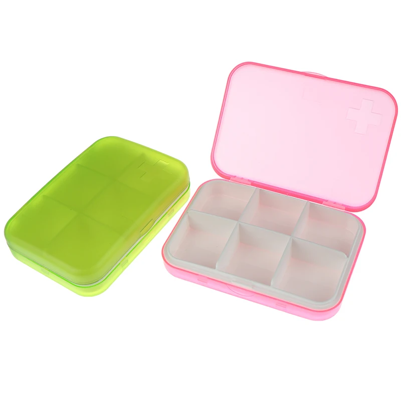 4 colors 1Pc Portable 6 Cells Travel Damp-proof Pill Medicine Drug Storage Case Box Container