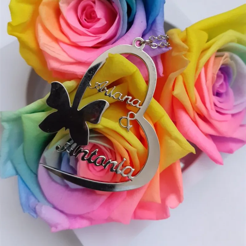 Handmade Stainless Steel Butterfly Heart Pendants Custom Name Necklaces Women Men Personalized Letter Gold Choker Necklace Gift - Image 3