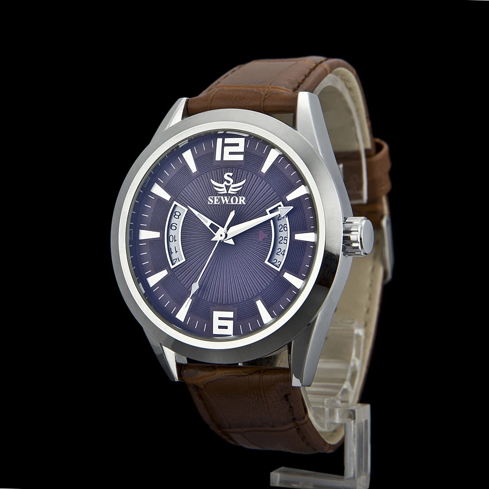 Мужские модные механические часы SEWOR с автоматическим заводом мужские кожаные Bnad