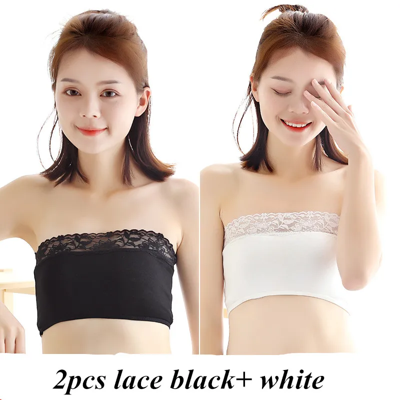 Female Strapless Boob Tube Top Bandeau Bra Lace Modal Ladies Modal Lace Stomacher Wrapped Chest Bottom Underwear - Цвет: 2