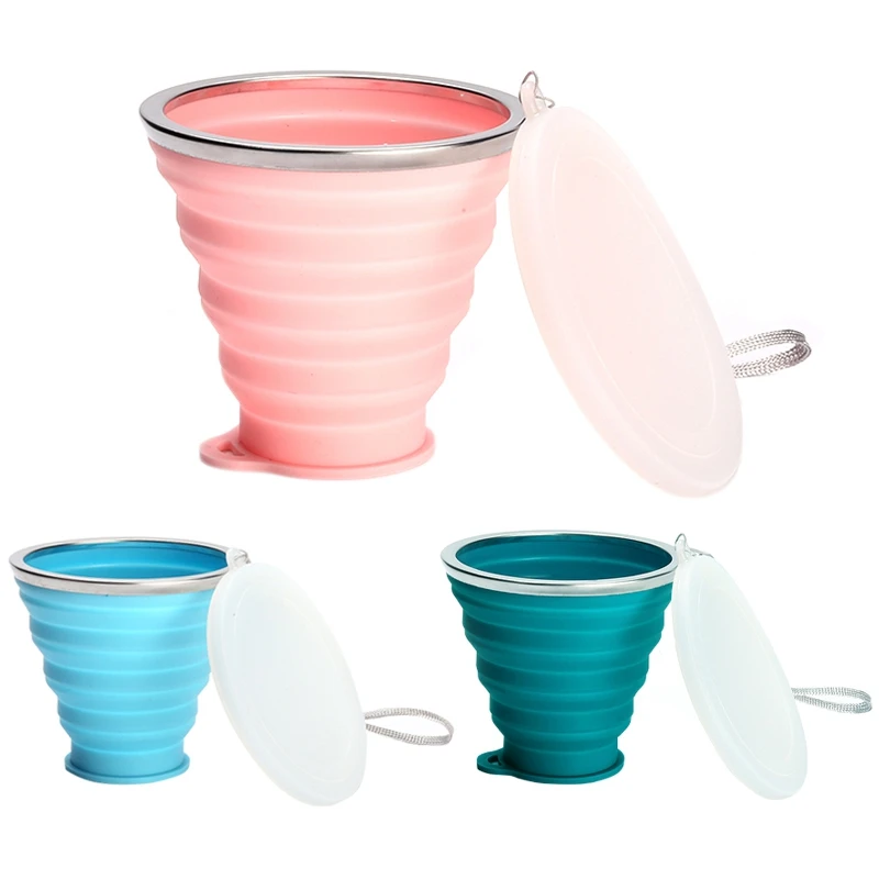 

3Pcs 180Ml Portable Silicone Folding Cup High Temperature Resistant Cup with Lid Cup Outdoor Travel Sports with Lid Cup