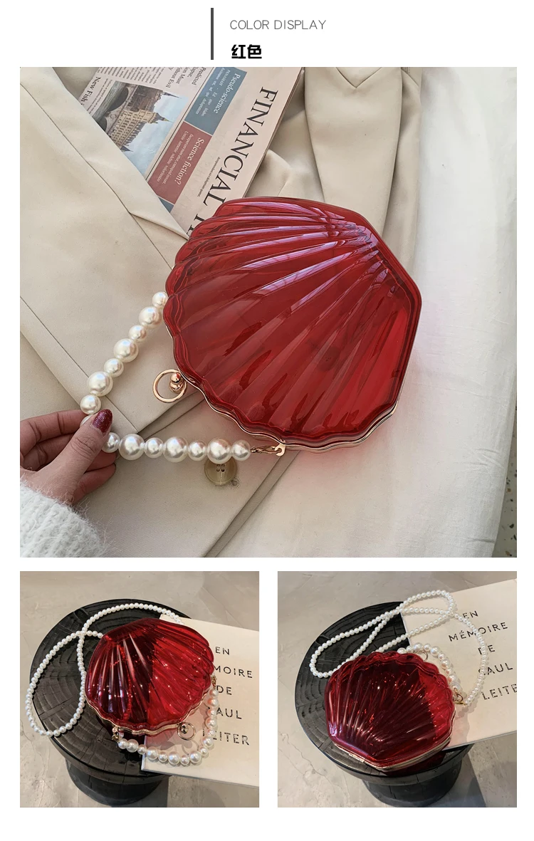 Transparent Acrylic Shell bag 2022 Fashion High quality PVC Women's Designer Handbag Pearl strap Shoulder Messenger Clutch Bag