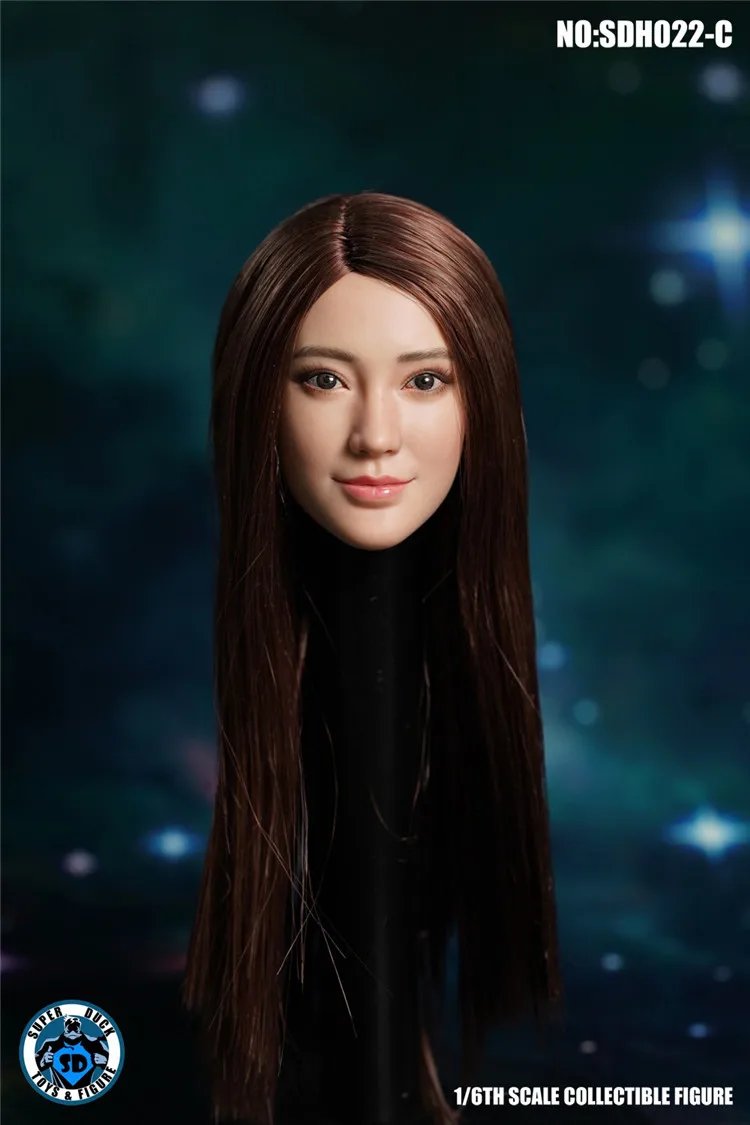 1/6 SUPER DUCK SDH002C Beauty Asian Girl Head Sculpt W Curls Hair Fit 12'' Doll 