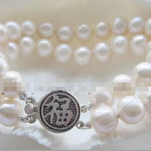 DYY 912+++ красивый " 2row натуральный белый круглый пресноводный жемчуг браслет