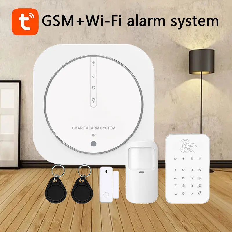 Tuya 433MHz Wireless WiFi GSM Home Security Alarm System with Touch Keypad PIR Detector Strobe Siren Supports Alexa & Google ring alarm wireless keypad