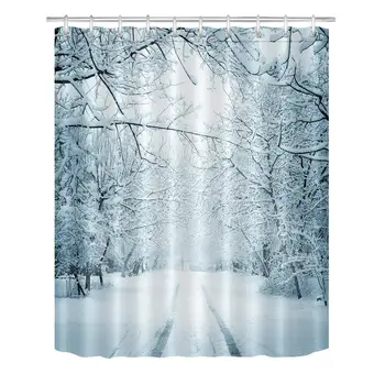 

Winter Shower Curtain Set Snow Landscape Road Bathroom Curtain Hooks Included Waterproof Polyester Fabric Bathroom Decorations