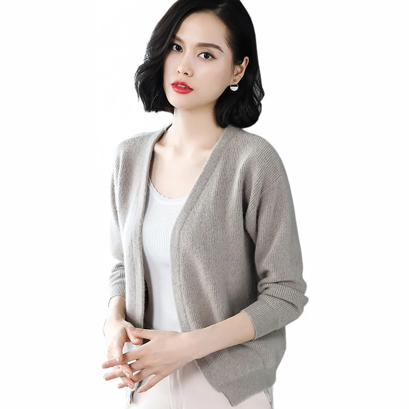 ^*Best Offers 2019 spring new Casual Knitted Cardigans women fashion Loose Short Sweater Coats Solid color Long sleeve V-Neck Sweater women