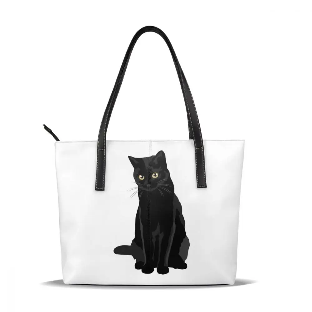 Сумка с рисунком котенка, кошки, сумки с верхней ручкой, кожаная сумка-тоут для подростков, женские сумки с принтом - Цвет: Black Cat