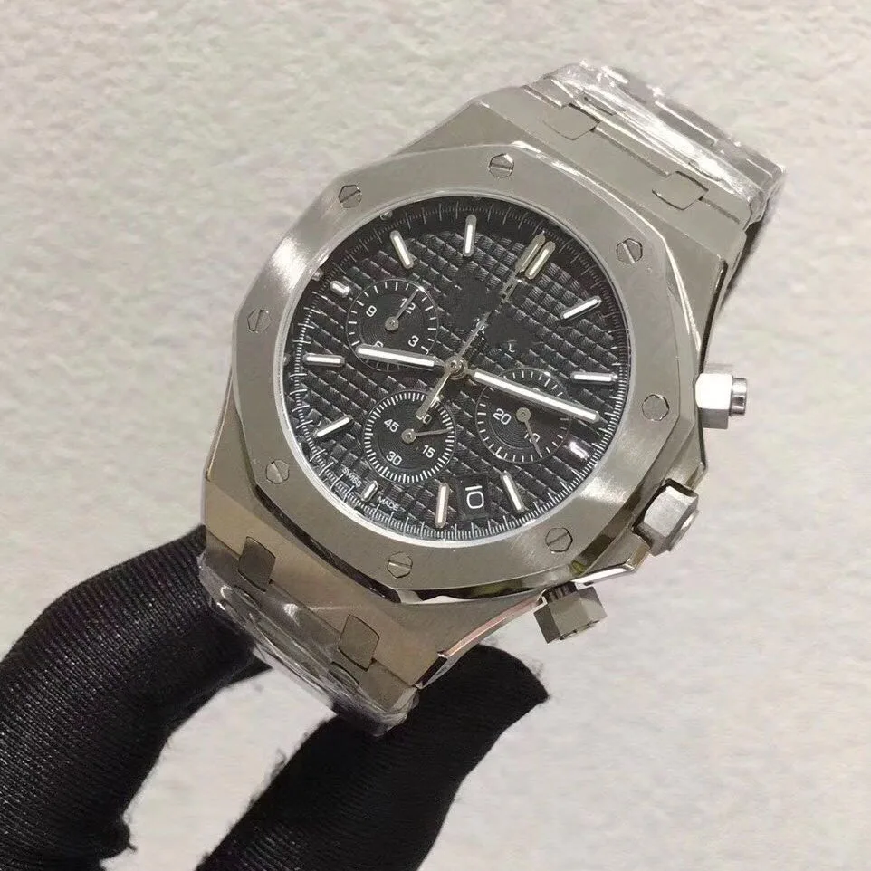 

42MM Royal Watch men Oak Stainless steel case VK63 timing multi-functional 26331quartz wristwatches AAA