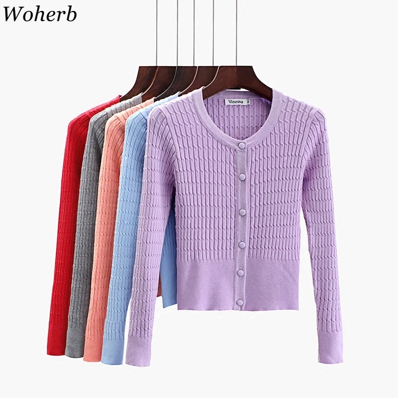 Woherb Осень новинка 2019 Укороченный кардиган женский корейский винтажный вязаный свитер облегающий пуловер 10 цветов кардиганы для девочек