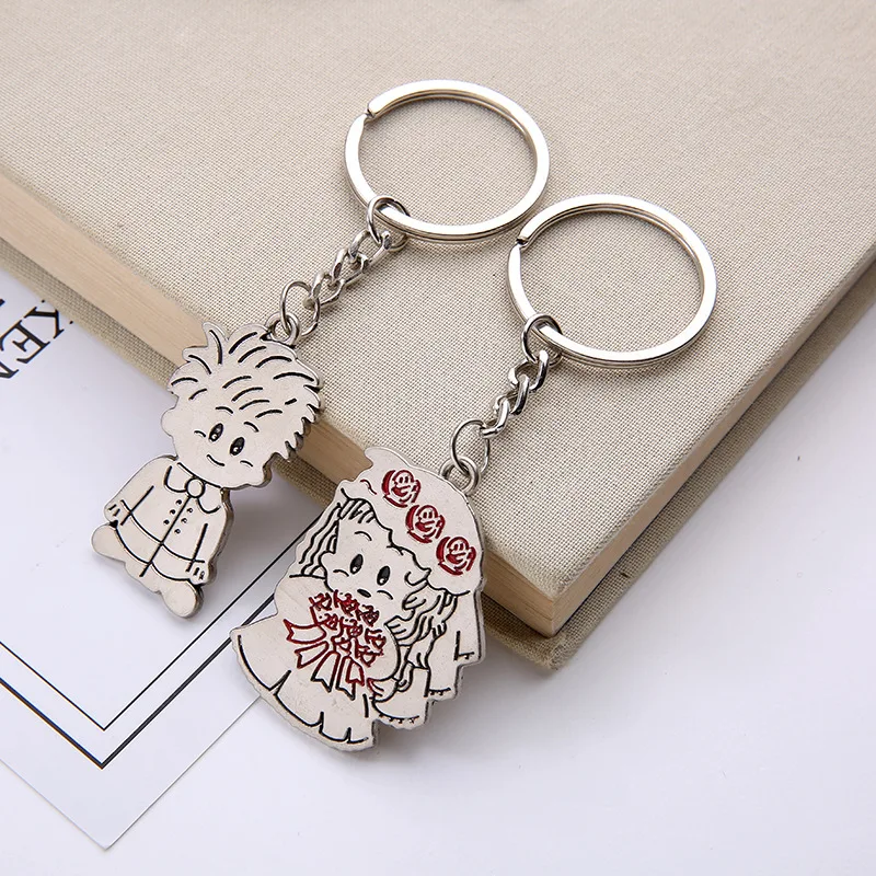 Creative Metal Couples Keychain Heart Princess Key Pendants Car Key Ring Customizable Couples Key Chain