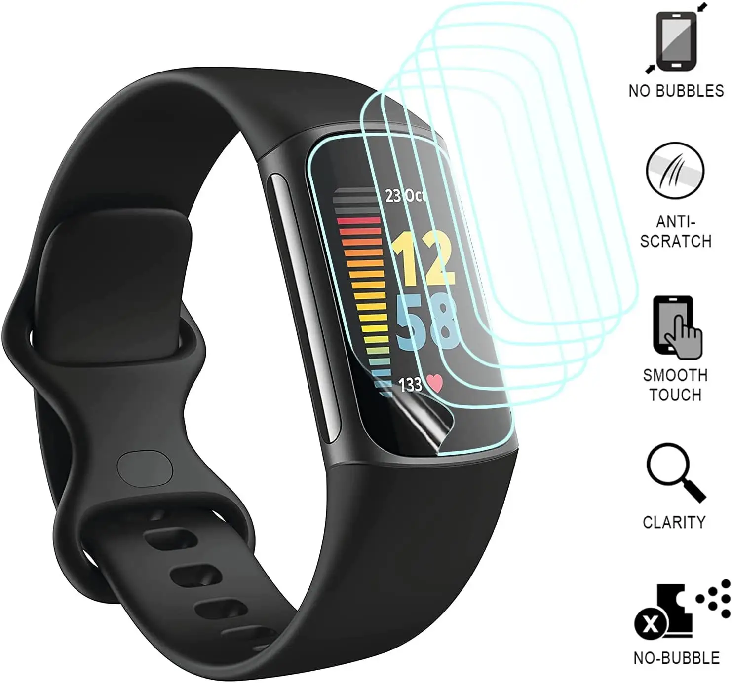 4pcs/lot Clear Protective Film For Fitbit Charge 5 Smartwatch Screen