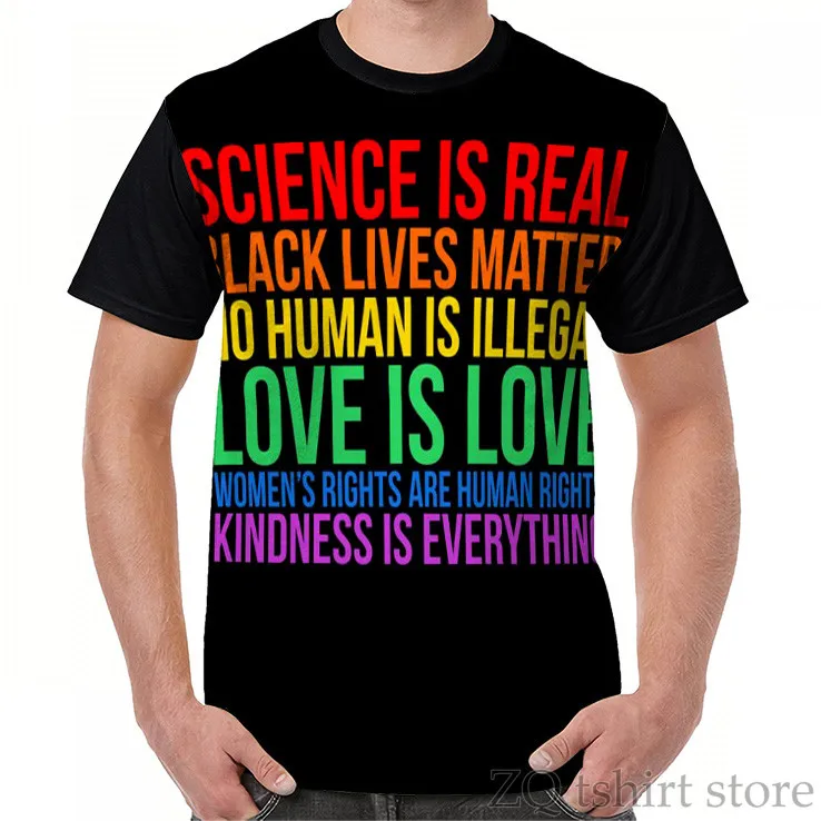 

Love Kindness Science Black Lives LGBT Equality Graphic T-Shirt men t shirt funny all over print women T-Shirt Short tee