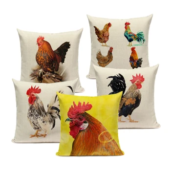 

Colorful Oil Painting Rooster Cushion Cover Cock Decorative Pillows Cover Fashion Car Sofa Linen Home Decor Pillow Case