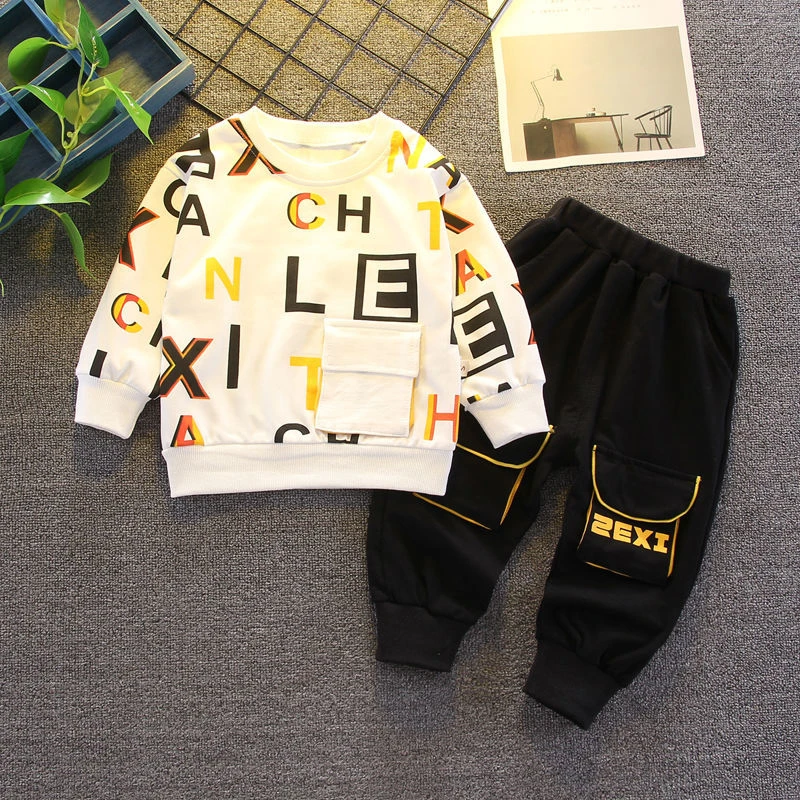 Conjunto de Esportes Topos + Calças Meninos Primavera Outono Algodão Pçs Infantil Carta Estilo Roupas Bebes Jogging Conjunto 2 2 algodão topos + calças 2 pçs infantil