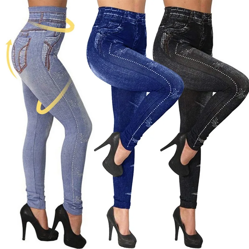 

Yoga Pants Seamless Leggings Jeans For Women High Waist Skinny Push Up Pencil Pants Plus Size S-3XL Stretchy Slim Rivet pants