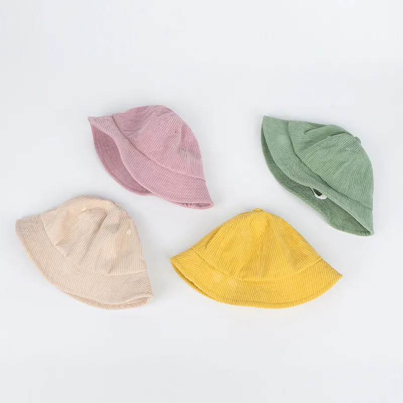 Новые осенние детские вельветовые шляпы-ведерки в Корейском стиле, яркие цвета, летние панамки унисекс, детские шапки для рыбака