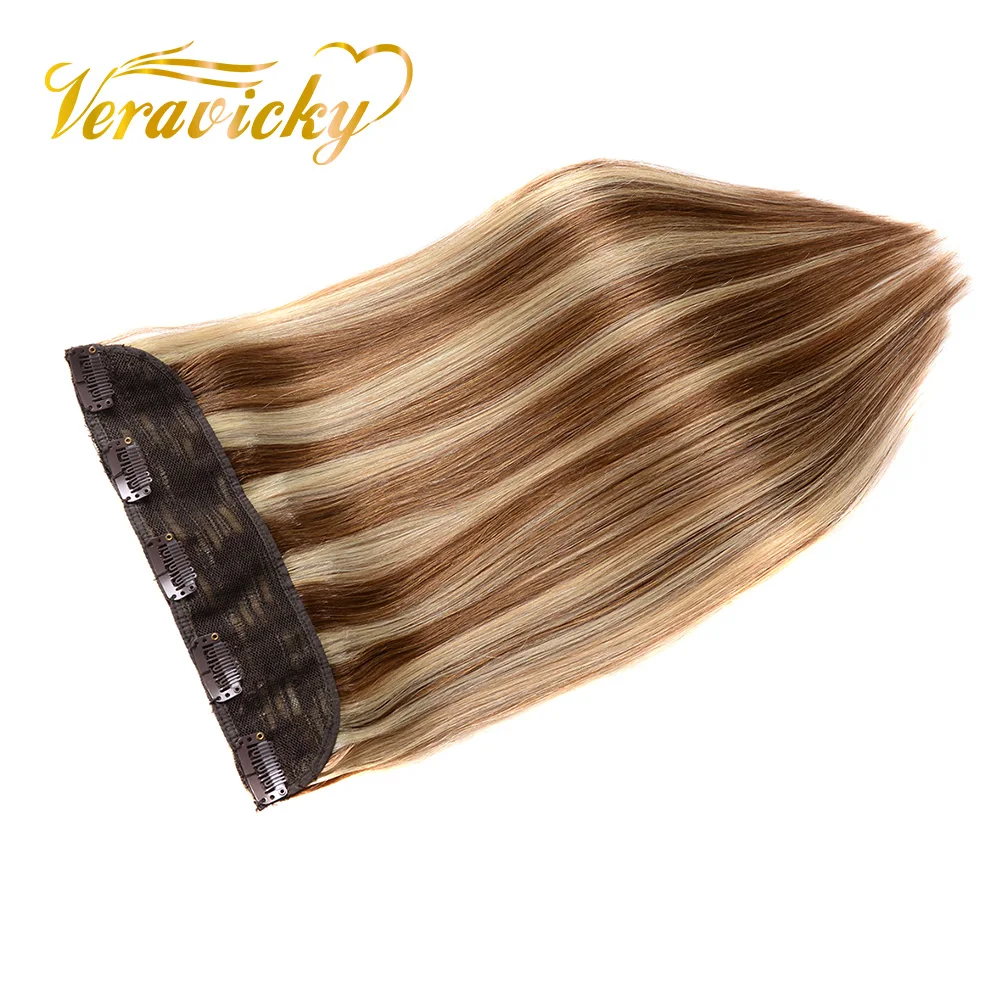 14"-24" Piano Color One Piece Clip in 100% Real Human Hair Extension 1Pcs/5 clips Machine Made Remy Natural Straight Hair