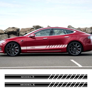 

2PCS Car Styling Door Side Skirt Stripes Vinyl Stickers Auto Decor Sport Decal For Tesla Model 3 S X P100D Auto Trim Accessories